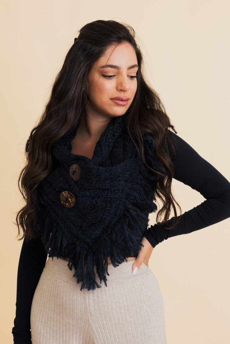 Heathered Shoulder Warmer With Coco Buttons - NeoKira Unlimited
