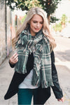 Frayed Tartan Plaid Scarf Scarves Leto Collection Gray  