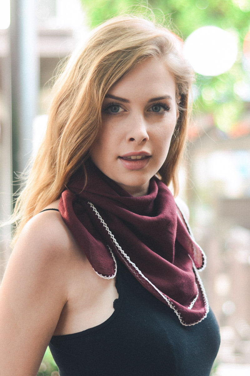 Scallop Stitch Trim Bandana Scarf Scarves Leto Collection   