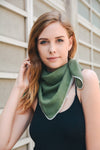 Scallop Stitch Trim Bandana Scarf Scarves Leto Collection Green  