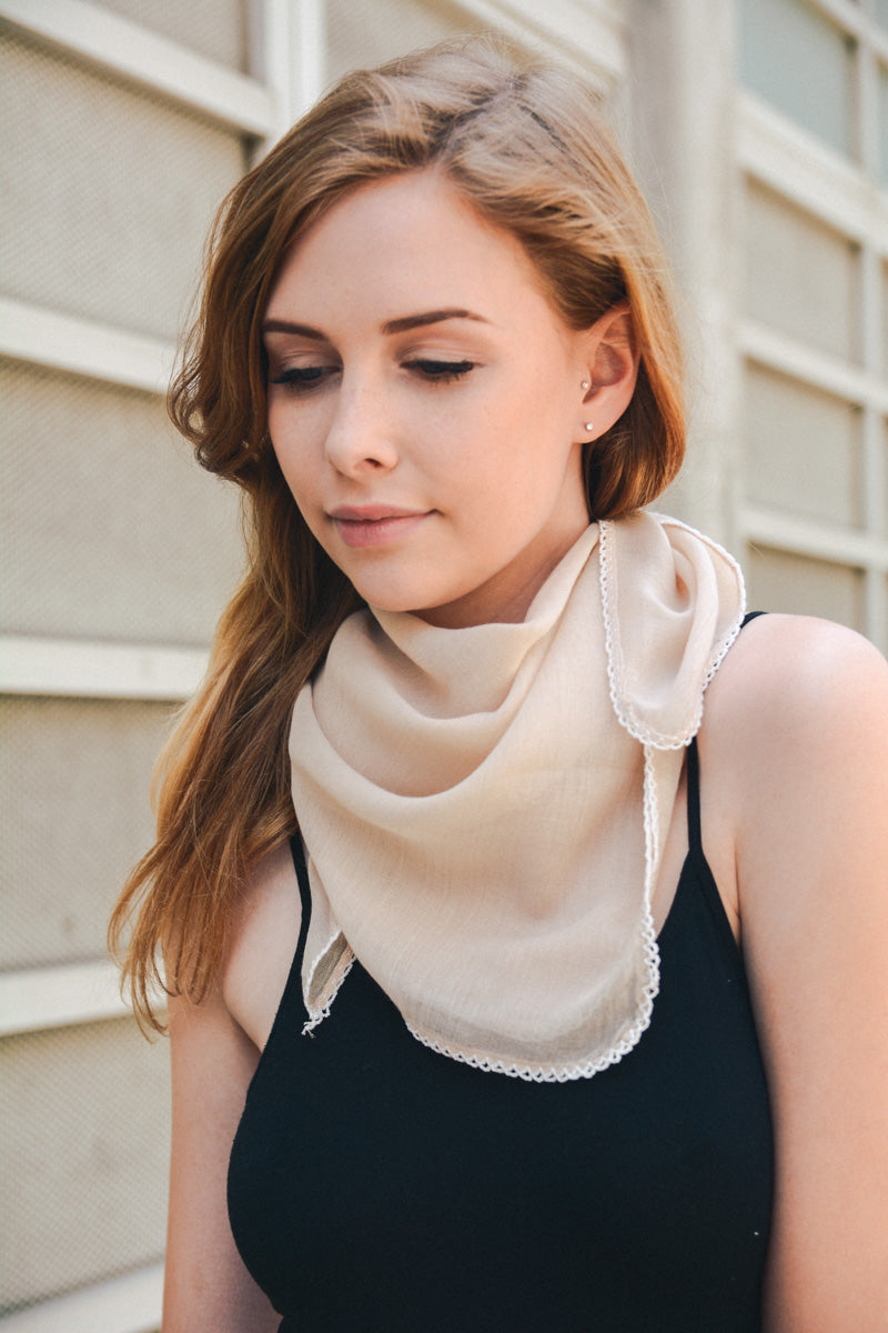 Scallop Stitch Trim Bandana Scarf Scarves Leto Collection   