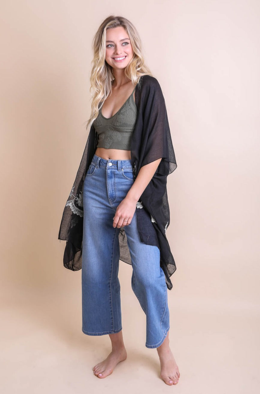 Chic Embroidered Kimono – Sophisticated Floral Design - NeoKira Unlimited