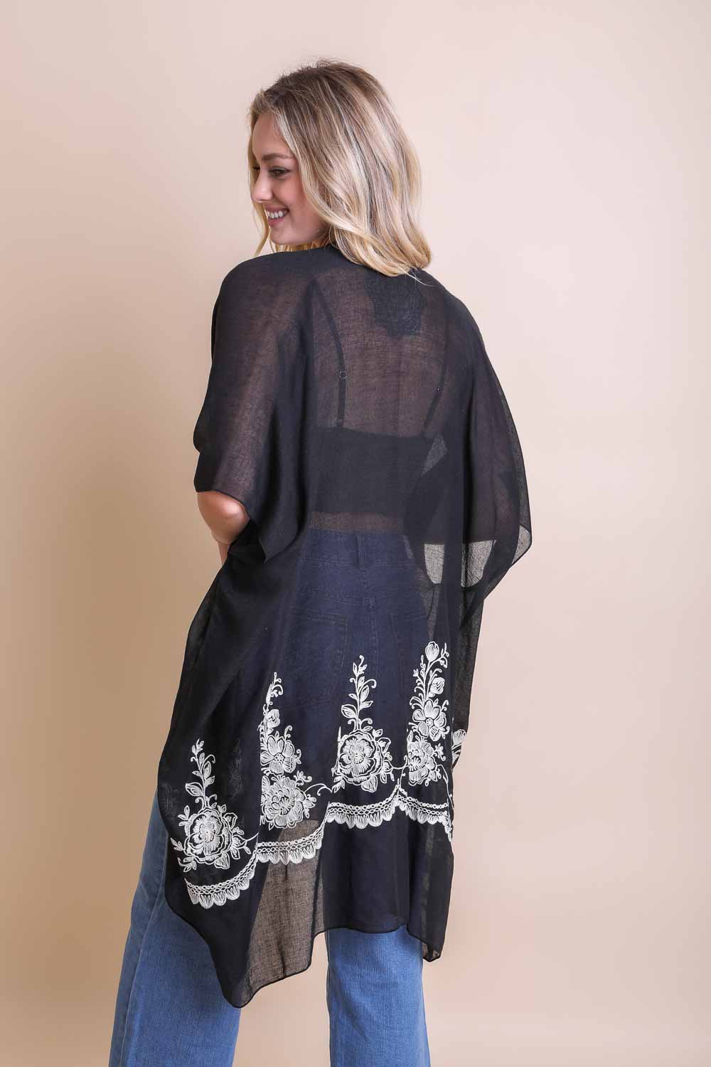 Chic Embroidered Kimono – Sophisticated Floral Design - NeoKira Unlimited