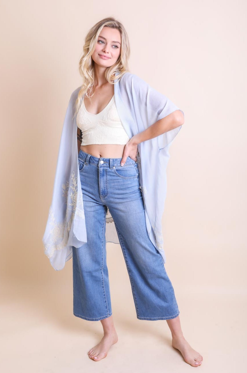 Chic Embroidered Kimono – Sophisticated Floral Design - NeoKira Unlimited