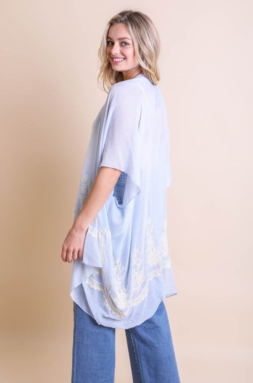 Chic Embroidered Kimono – Sophisticated Floral Design - NeoKira Unlimited