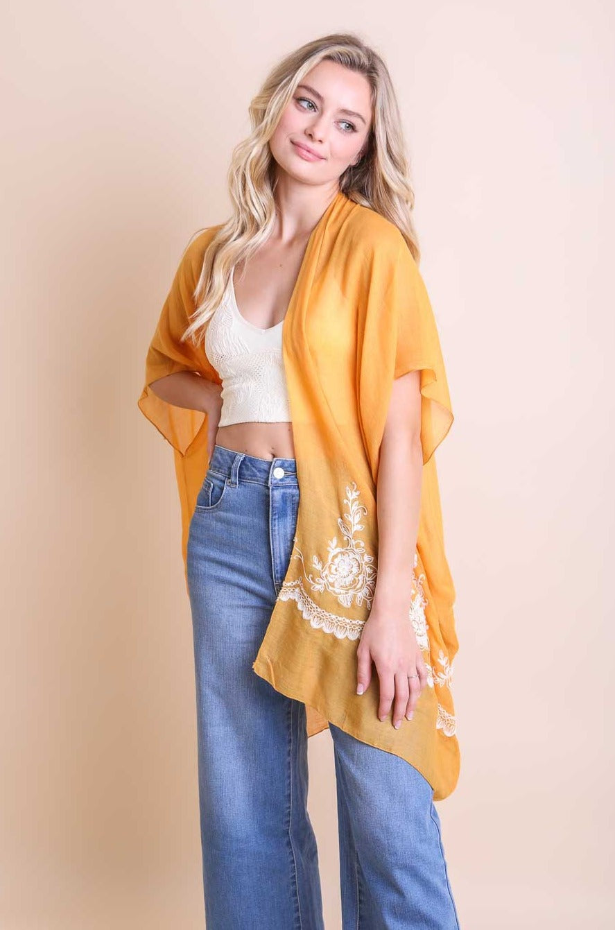 Chic Embroidered Kimono – Sophisticated Floral Design - NeoKira Unlimited