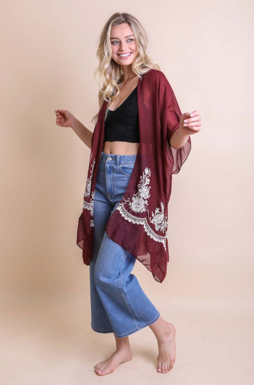 Chic Embroidered Kimono – Sophisticated Floral Design - NeoKira Unlimited