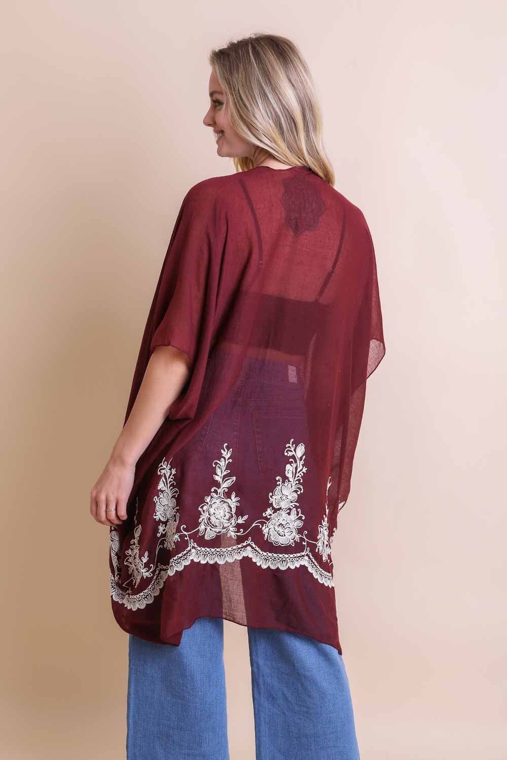 Chic Embroidered Kimono – Sophisticated Floral Design - NeoKira Unlimited