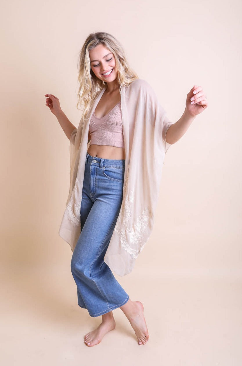 Chic Embroidered Kimono – Sophisticated Floral Design - NeoKira Unlimited