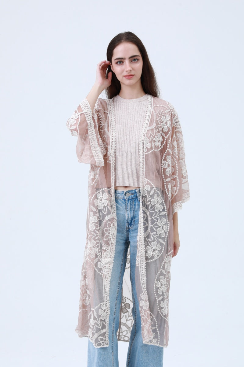 Contrast Mesh Cotton Lace Kimono - NeoKira Unlimited
