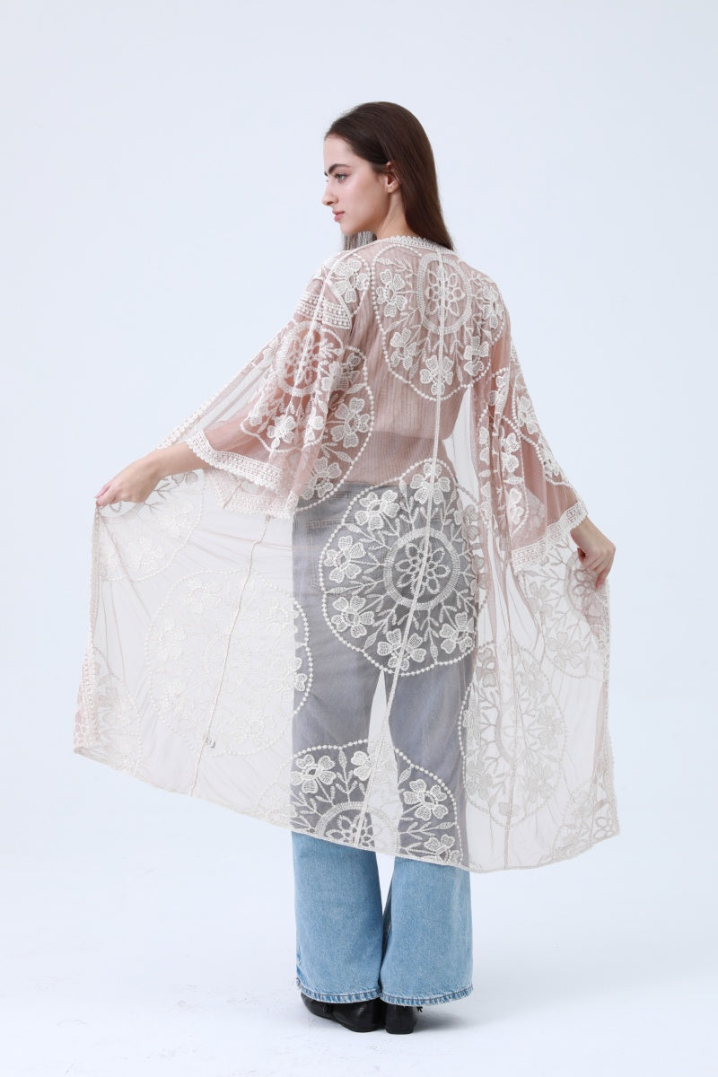 Contrast Mesh Cotton Lace Kimono - NeoKira Unlimited
