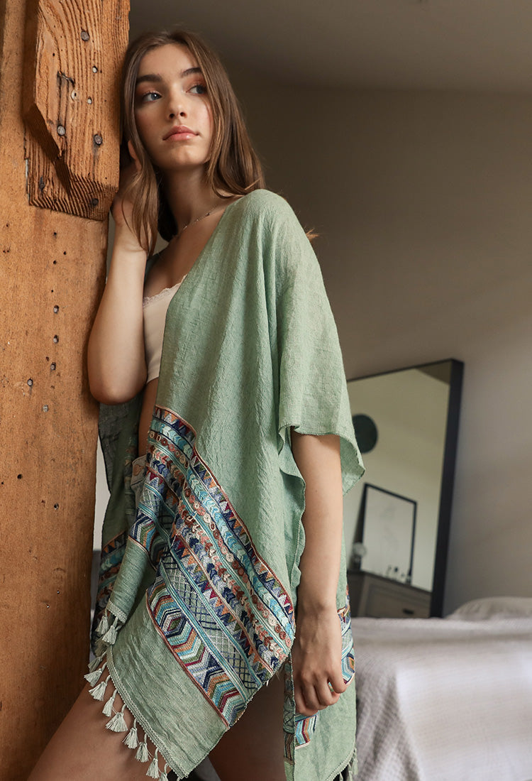 Embroidered Geometric Kimono - NeoKira Unlimited