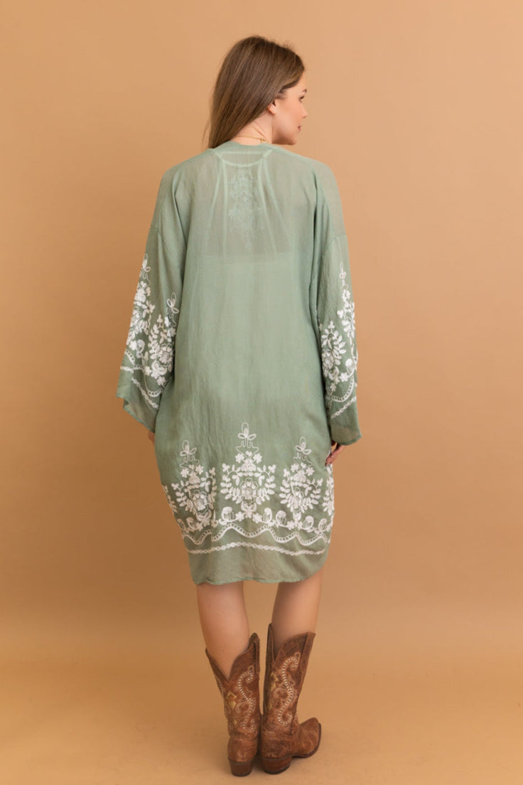 Embroidered Floral Vine Kimono – Elegant and Lightweight - NeoKira Unlimited