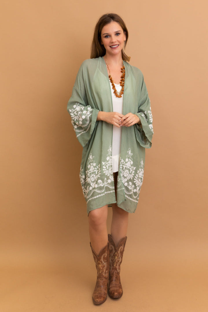 Embroidered Floral Vine Kimono – Elegant and Lightweight - NeoKira Unlimited