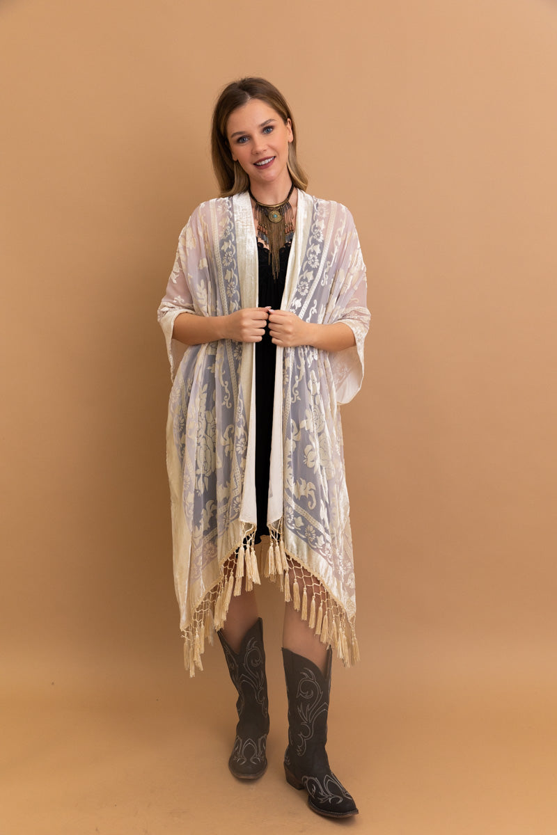 Lush Velvet Mesh Tapestry Kimono Kimono Leto Collection Nude  