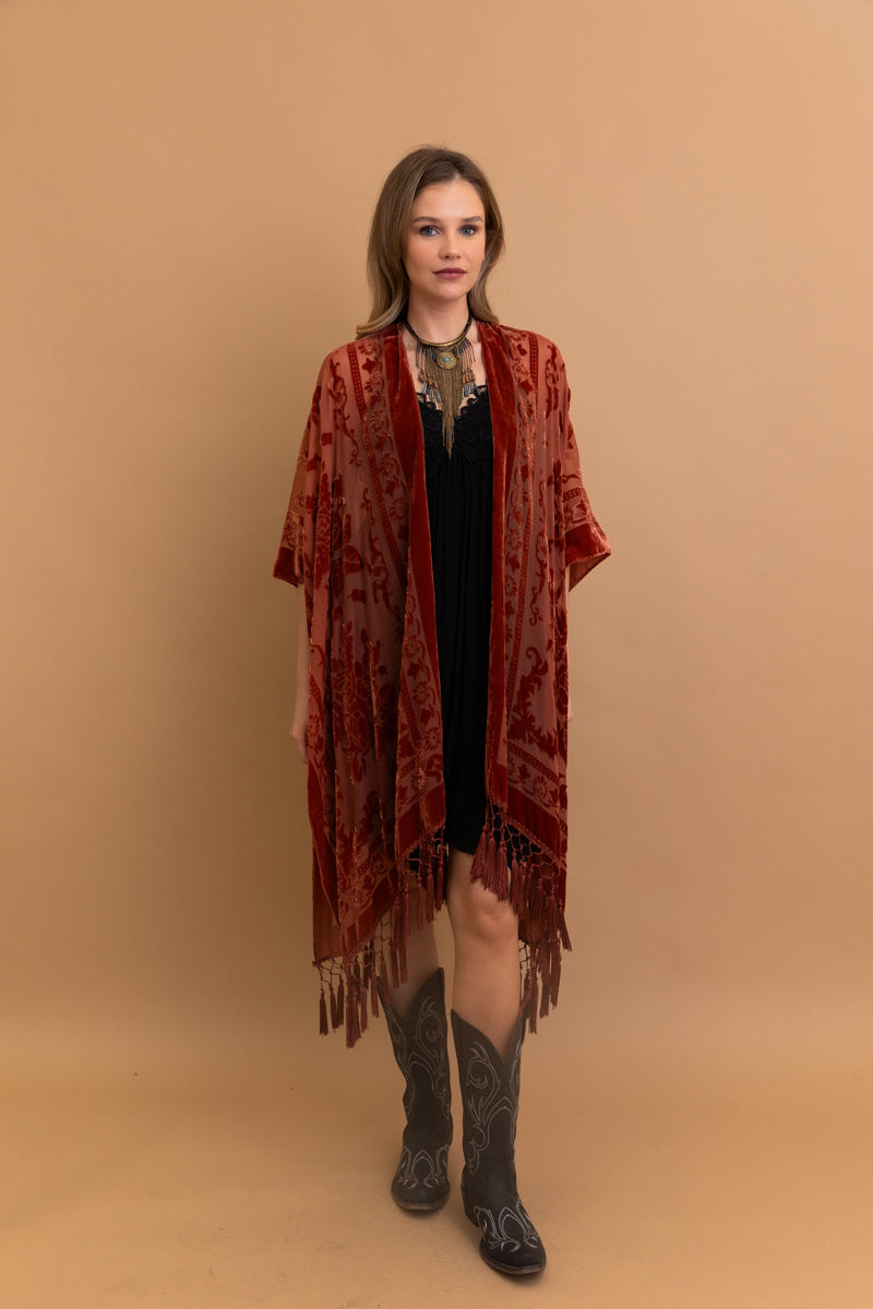 Velvet Dream Mesh Tapestry Kimono Kimono Leto Collection One Size Rust 