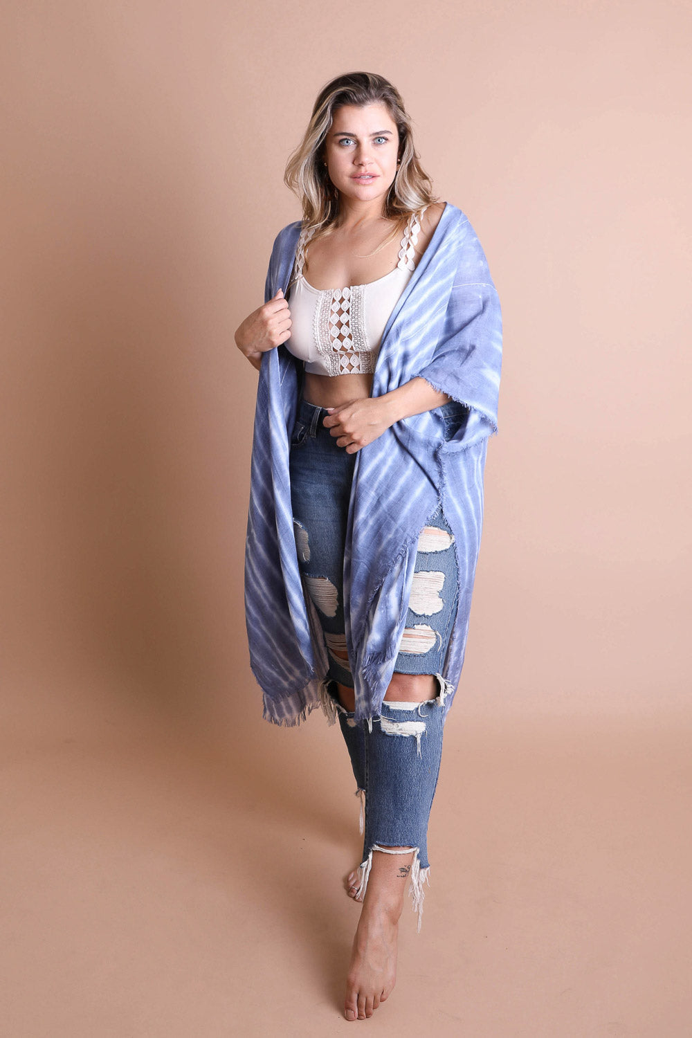 Tie Dye Frayed Kimono - NeoKira Unlimited