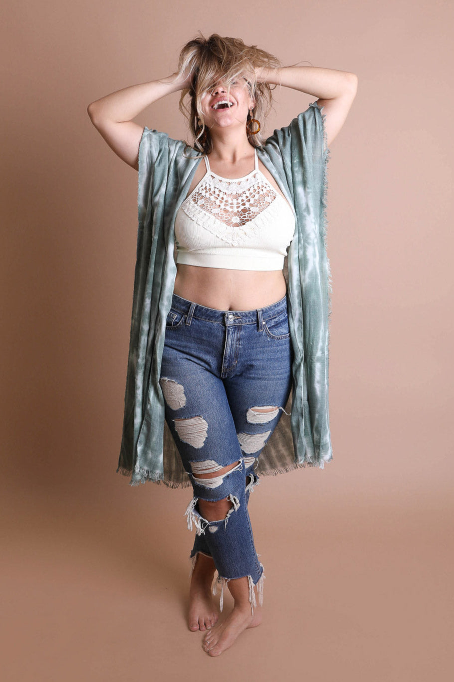 Tie Dye Frayed Kimono - NeoKira Unlimited