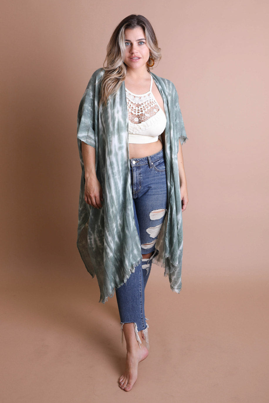 Tie Dye Frayed Kimono - NeoKira Unlimited