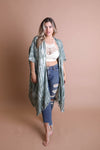 Tie Dye Frayed Kimono Kimonos Sage