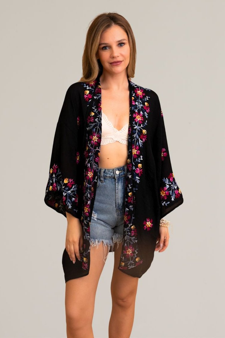 Ethereal Anemone Kimono – Elegant Floral Embroidery - NeoKira Unlimited