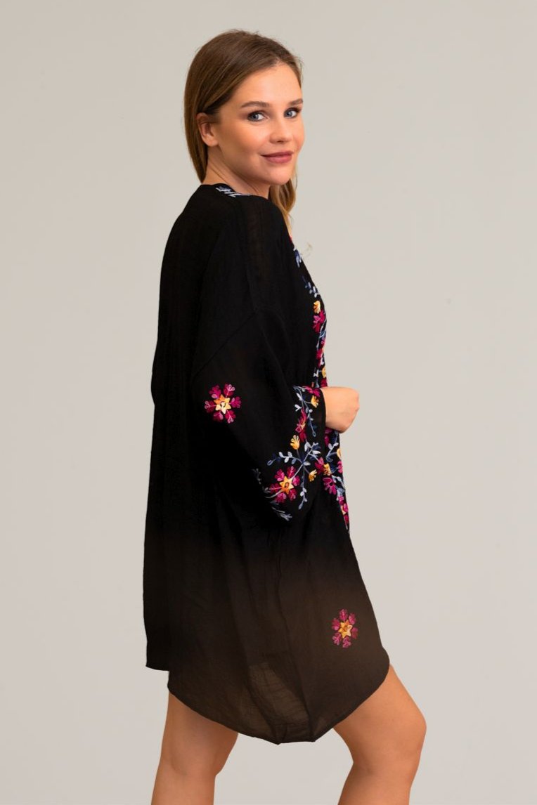 Ethereal Anemone Kimono – Elegant Floral Embroidery - NeoKira Unlimited