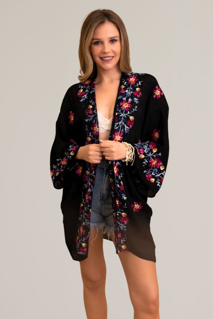 Ethereal Anemone Kimono – Elegant Floral Embroidery - NeoKira Unlimited