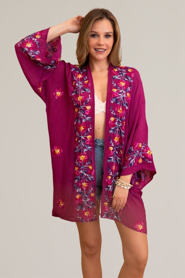 Ethereal Anemone Kimono – Elegant Floral Embroidery - NeoKira Unlimited