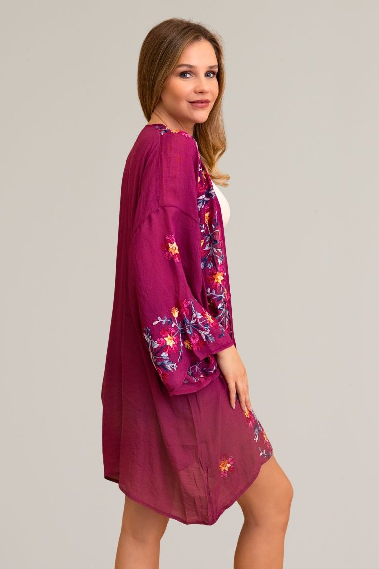Ethereal Anemone Kimono – Elegant Floral Embroidery - NeoKira Unlimited