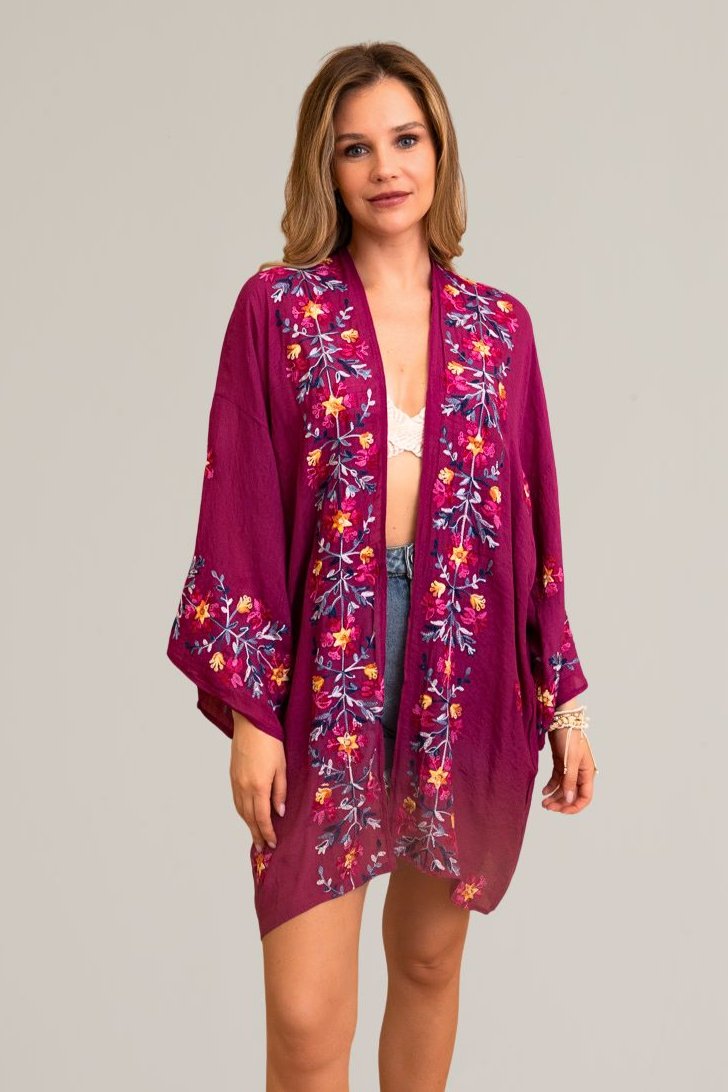 Ethereal Anemone Kimono – Elegant Floral Embroidery - NeoKira Unlimited