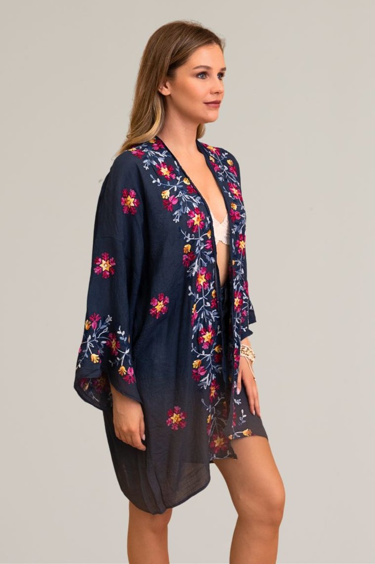 Ethereal Anemone Kimono – Elegant Floral Embroidery - NeoKira Unlimited