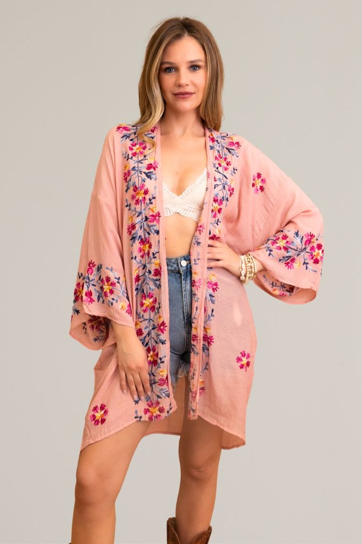 Ethereal Anemone Kimono – Elegant Floral Embroidery - NeoKira Unlimited