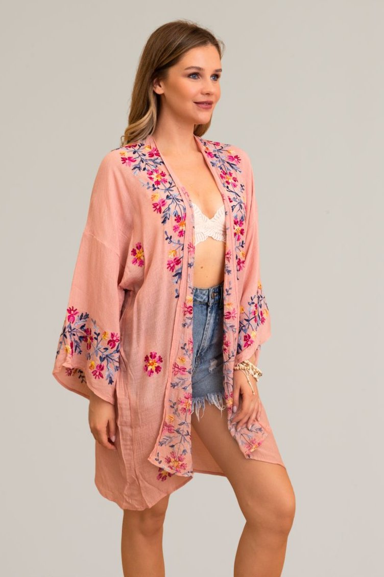 Ethereal Anemone Kimono – Elegant Floral Embroidery - NeoKira Unlimited