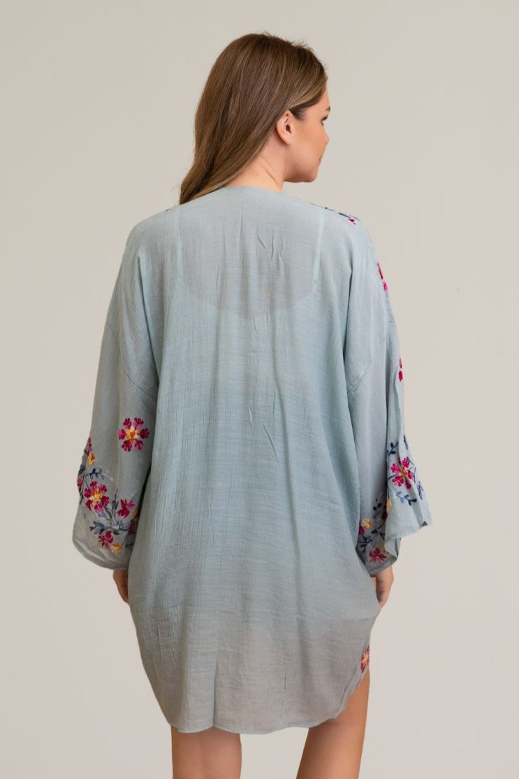 Ethereal Anemone Kimono – Elegant Floral Embroidery - NeoKira Unlimited