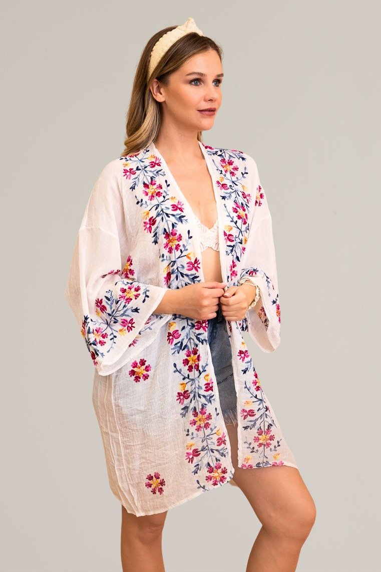 Ethereal Anemone Kimono – Elegant Floral Embroidery - NeoKira Unlimited