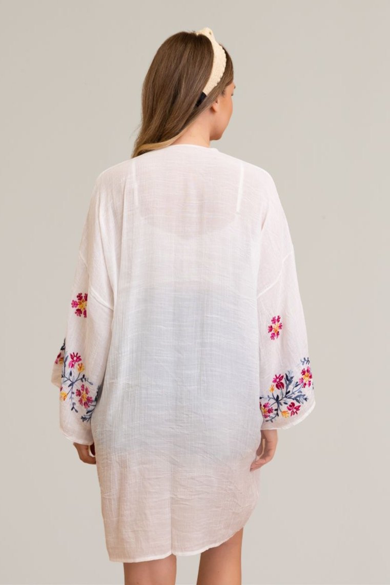 Ethereal Anemone Kimono – Elegant Floral Embroidery - NeoKira Unlimited