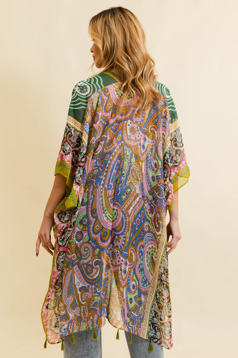 Free Spirit Cinched Sleeve Paisley Kimono - NeoKira Unlimited
