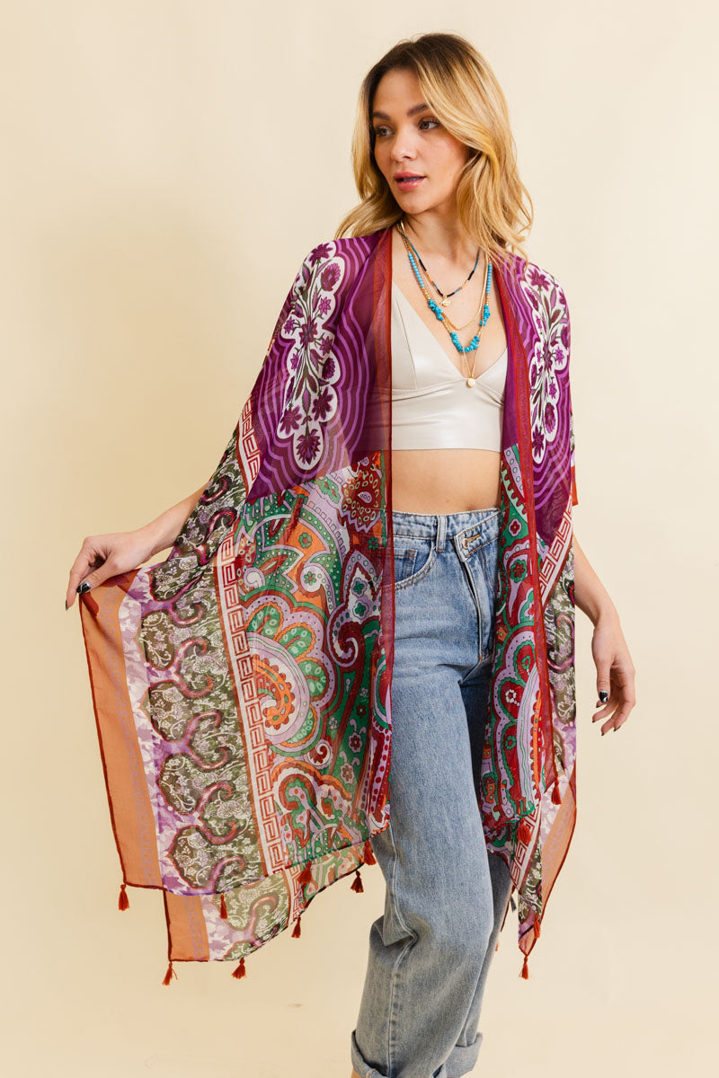Free Spirit Cinched Sleeve Paisley Kimono - NeoKira Unlimited