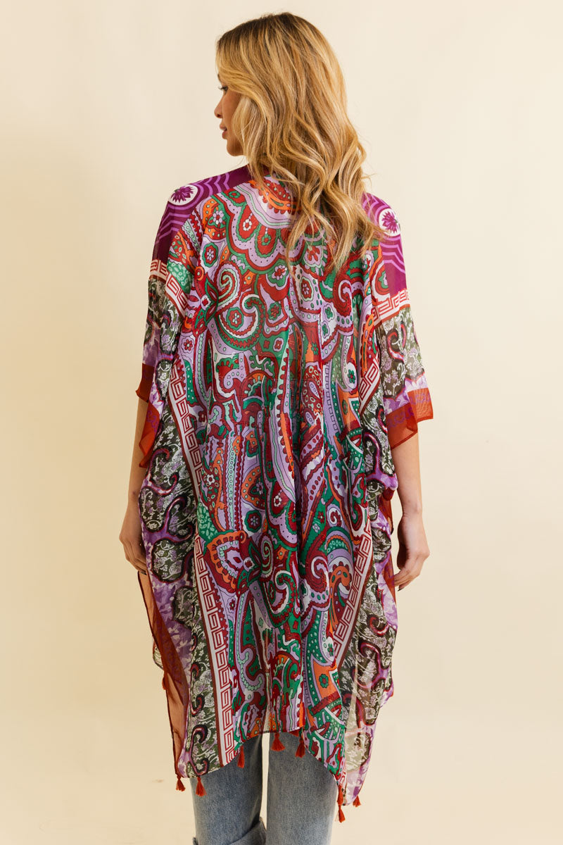Free Spirit Cinched Sleeve Paisley Kimono - NeoKira Unlimited