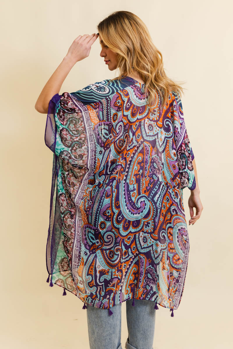 Free Spirit Cinched Sleeve Paisley Kimono - NeoKira Unlimited