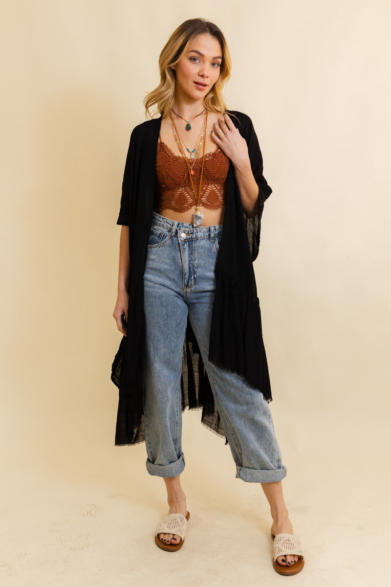 Solid Ruffle Edge Bohemian Kimono - NeoKira Unlimited