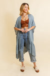 Solid Ruffle Edge Bohemian Kimono Kimono Leto Collection One Size Blue Gray 