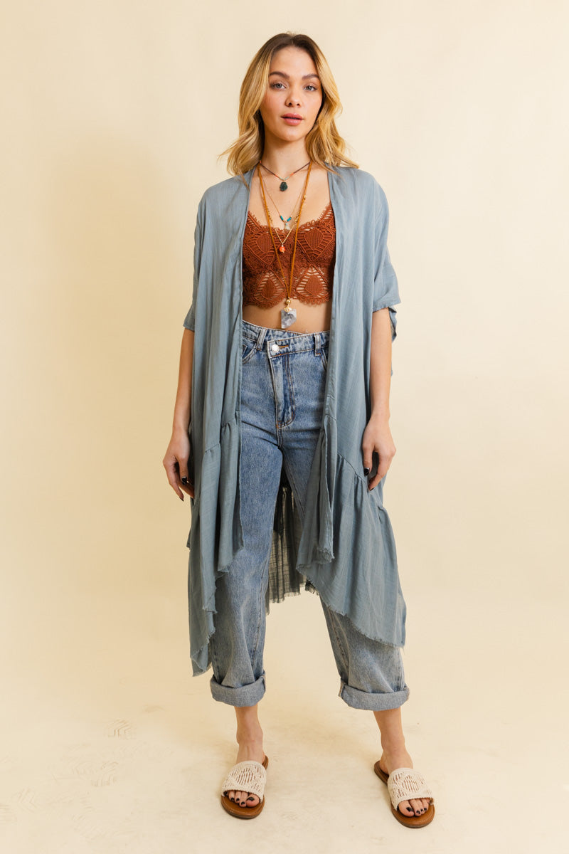 Solid Ruffle Edge Bohemian Kimono - NeoKira Unlimited