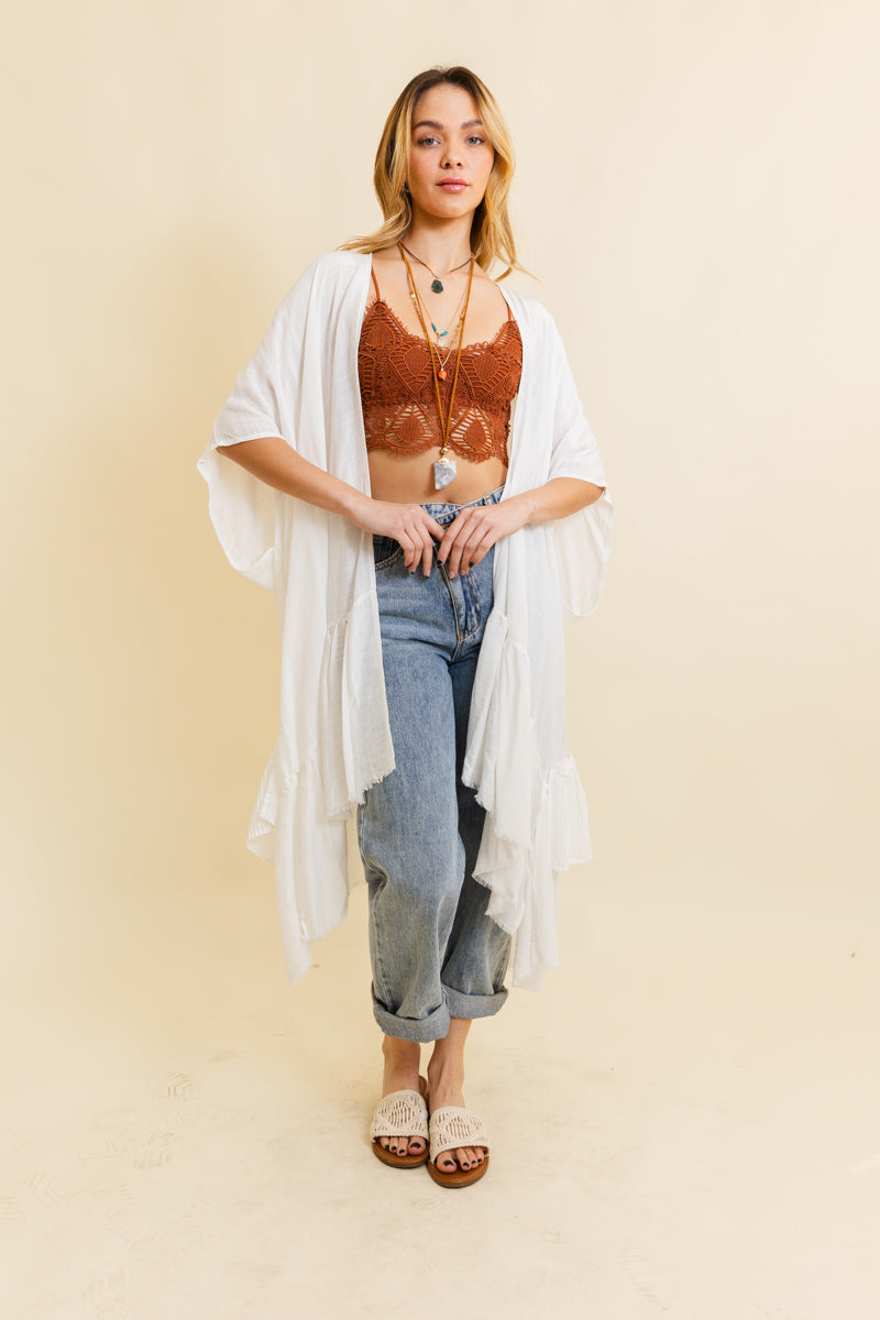 Solid Ruffle Edge Bohemian Kimono - NeoKira Unlimited