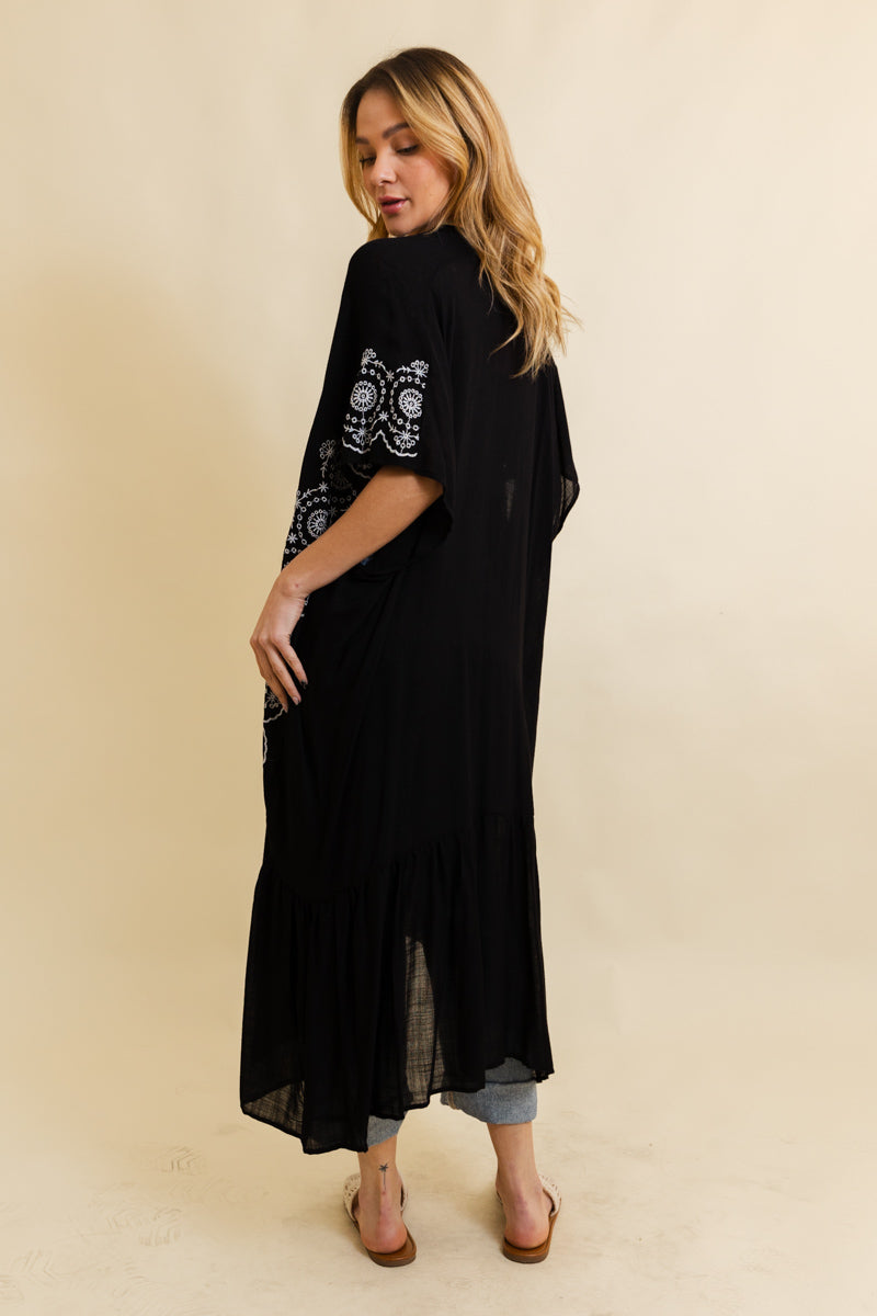 Boho Tribal Embroidered Longline Kimono - NeoKira Unlimited