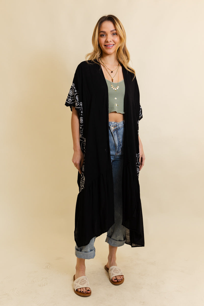 Boho Tribal Embroidered Longline Kimono - NeoKira Unlimited