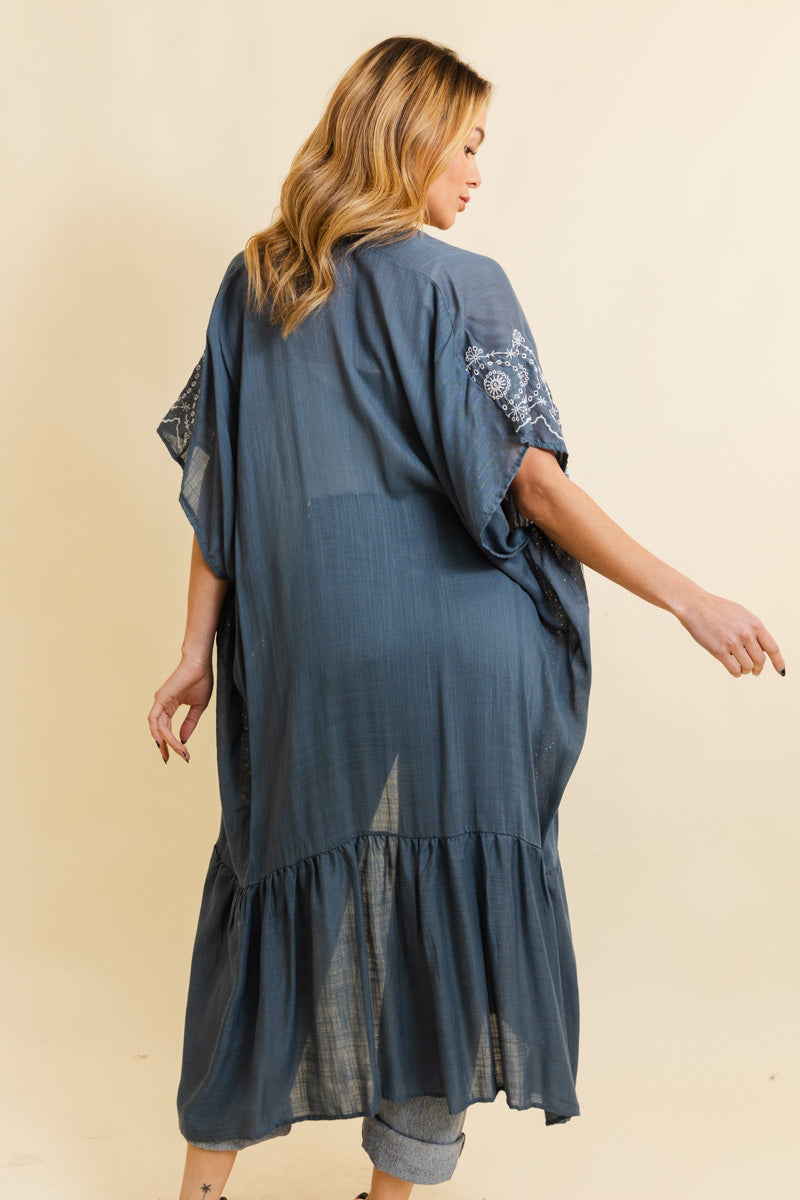Boho Tribal Embroidered Longline Kimono - NeoKira Unlimited