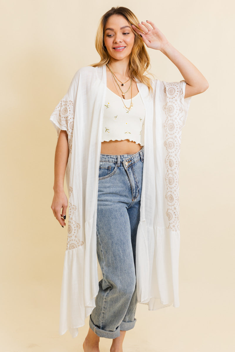Boho Tribal Embroidered Longline Kimono - NeoKira Unlimited