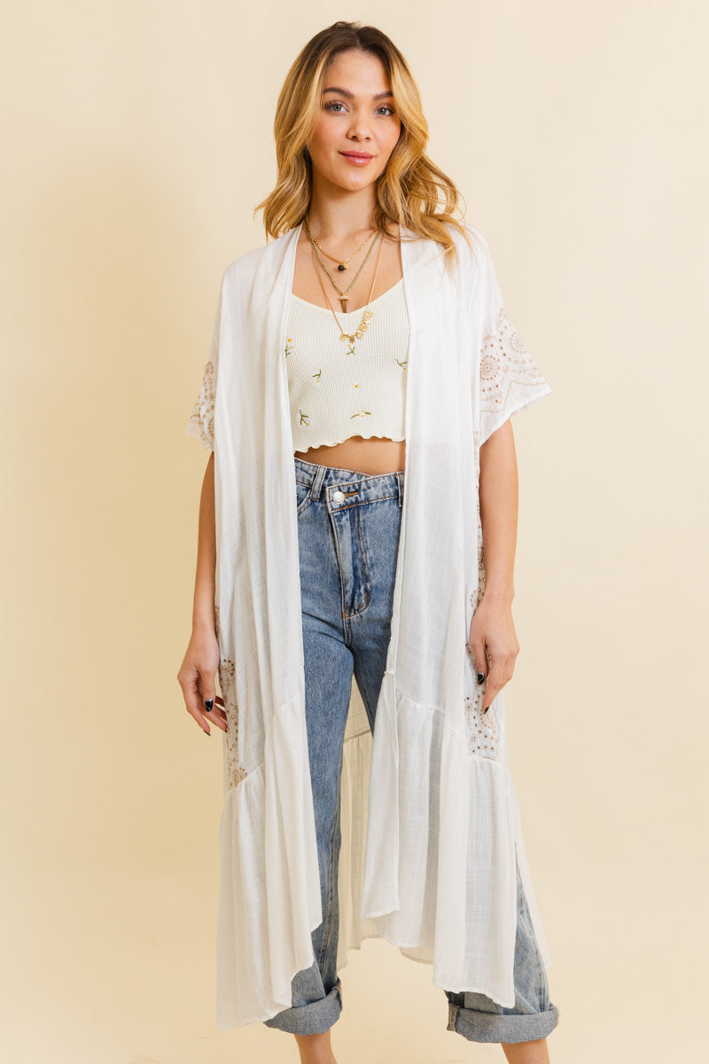 Boho Tribal Embroidered Longline Kimono - NeoKira Unlimited