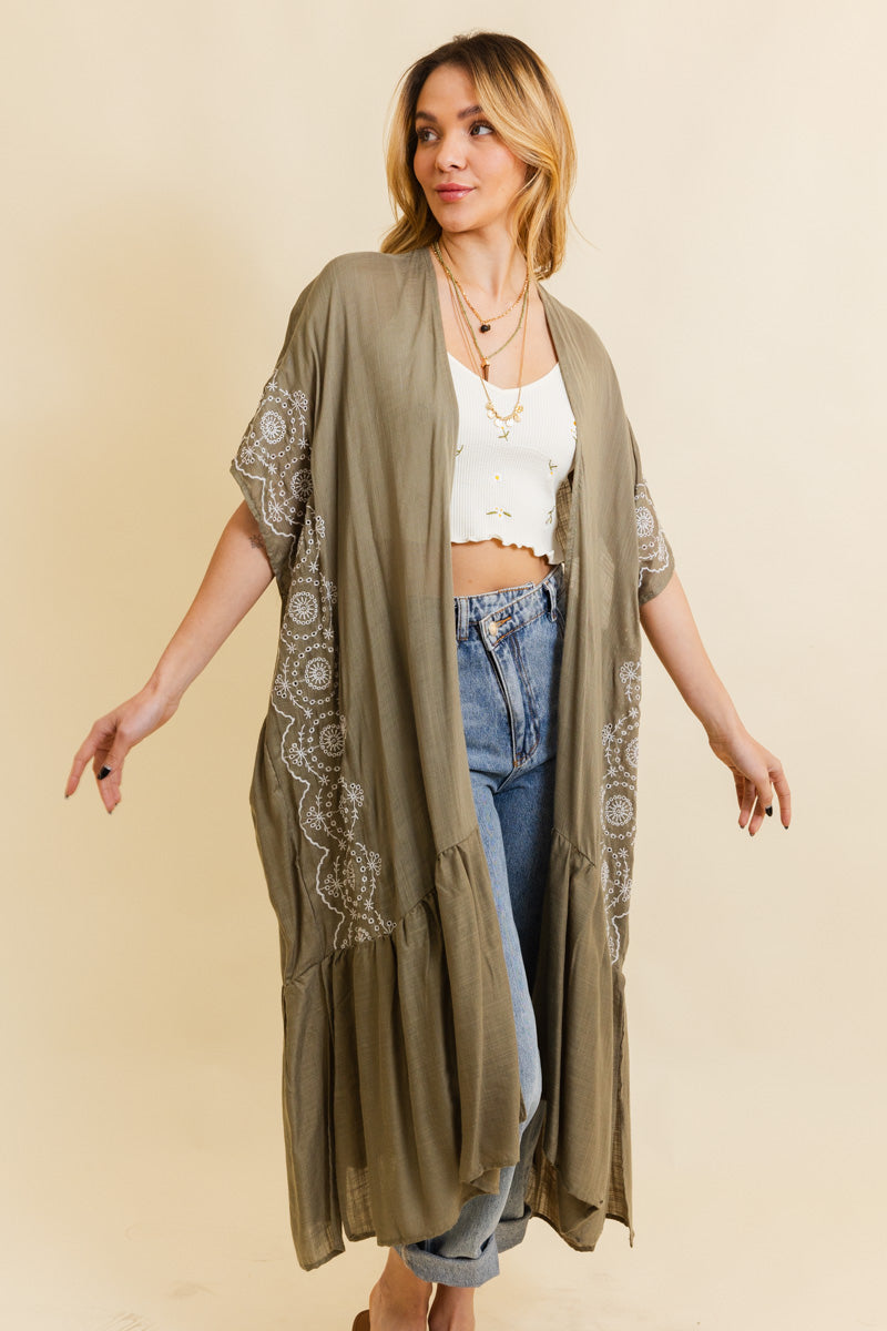 Boho Tribal Embroidered Longline Kimono - NeoKira Unlimited